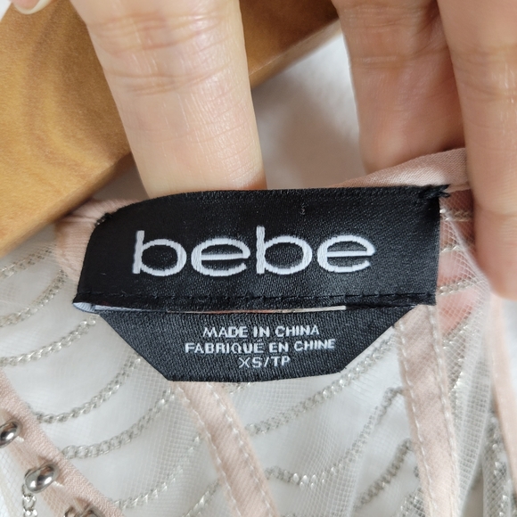 Bebe Beaded Mesh Chain Detail Open Back Sleeveless Blouson Maxi Dress - Picture 10 of 11